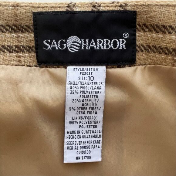 SAG HARBOR Wool Blend Skirt Tan Plaid Wrap Fringe Lined Women’s 10 - Picture 8 of 10
